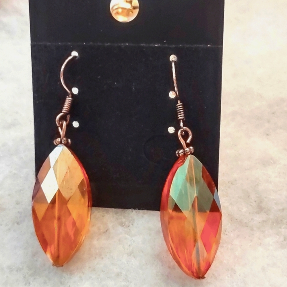 Iridescent Amber-colored Dangle Pierced Earrings